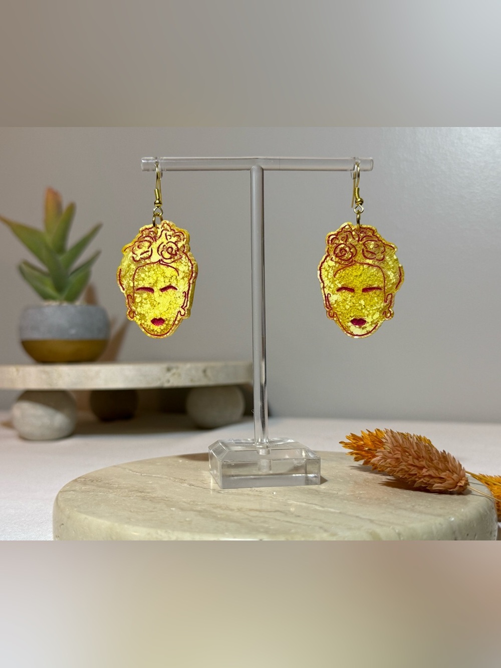 Handmade Frida Kahlo Inspired Resin Statement Earrings